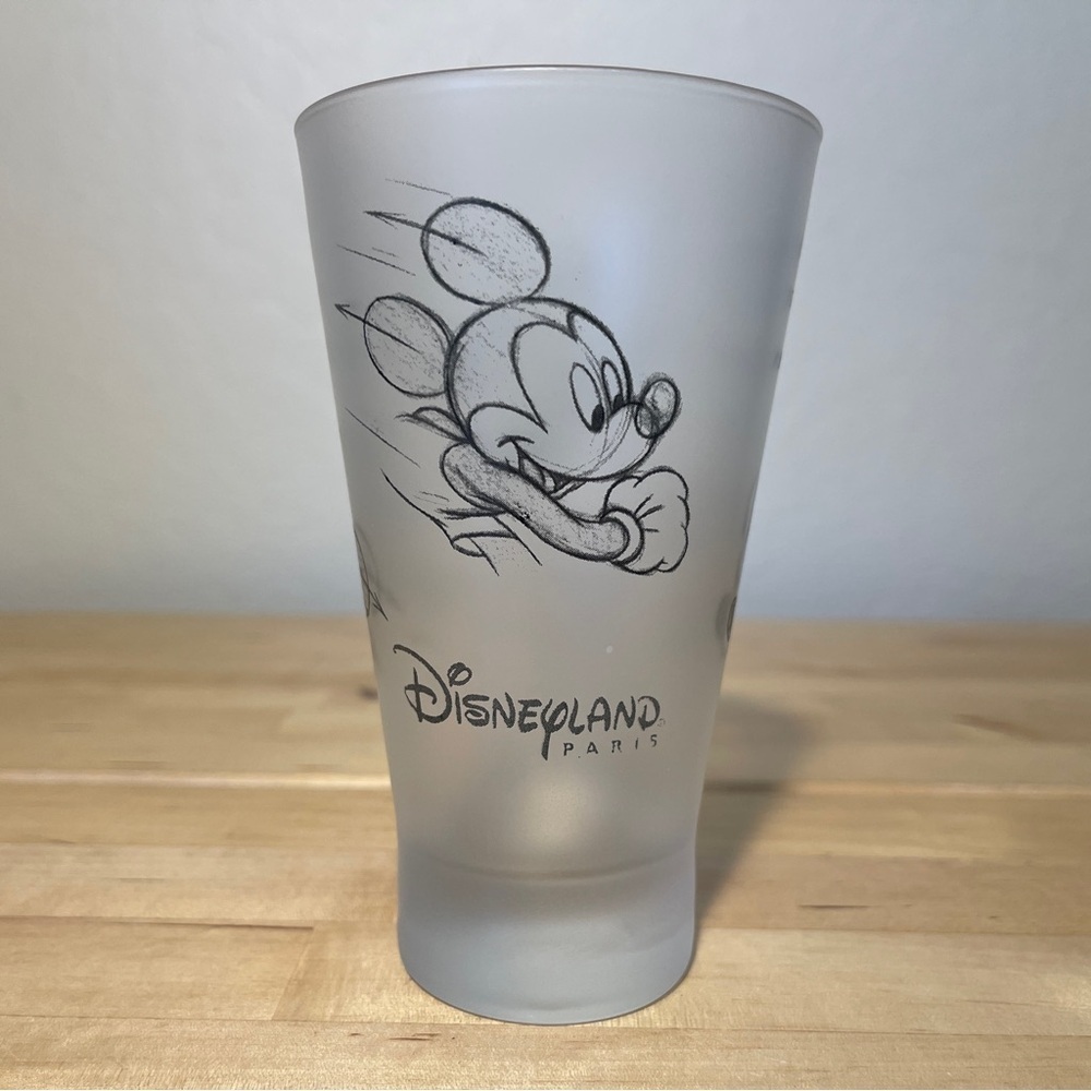 Disneyland Paris Mickey Mouse Frosted Glass Tumbler Vintage Disney Park Souvenir